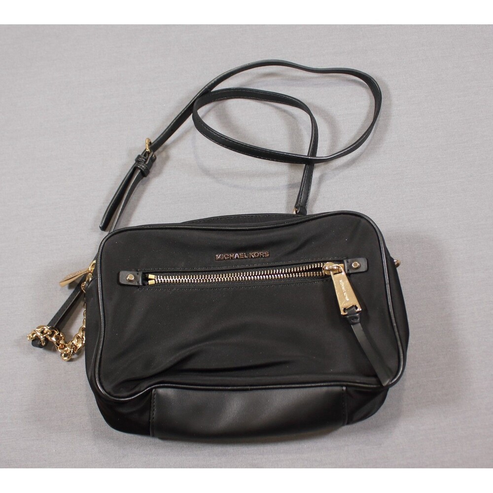 Michael Kors Black Crossbody Bag Gold Hardware Zip Adjustable Strap